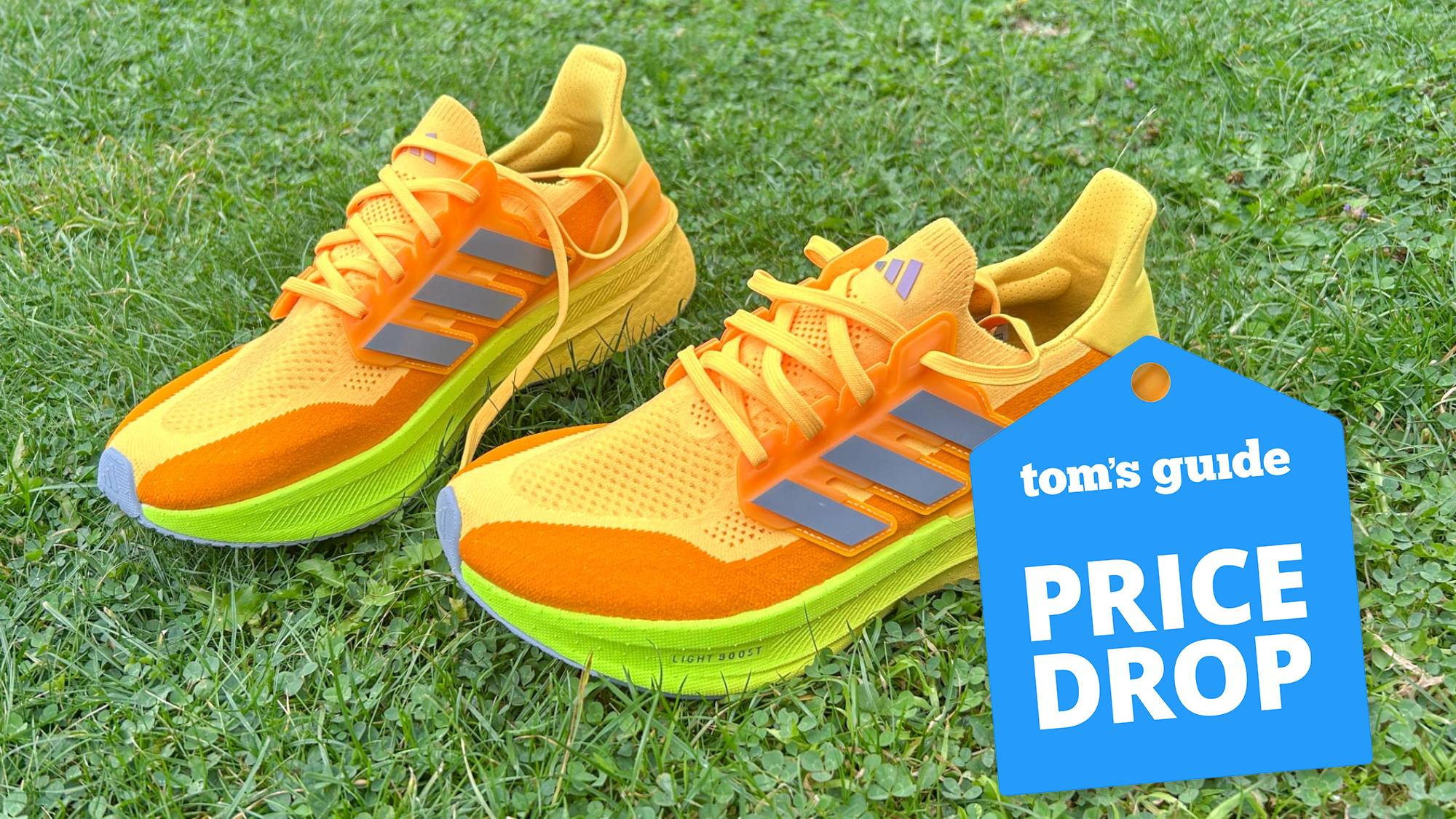 Adidas Ultraboost 5 running shoes on grass