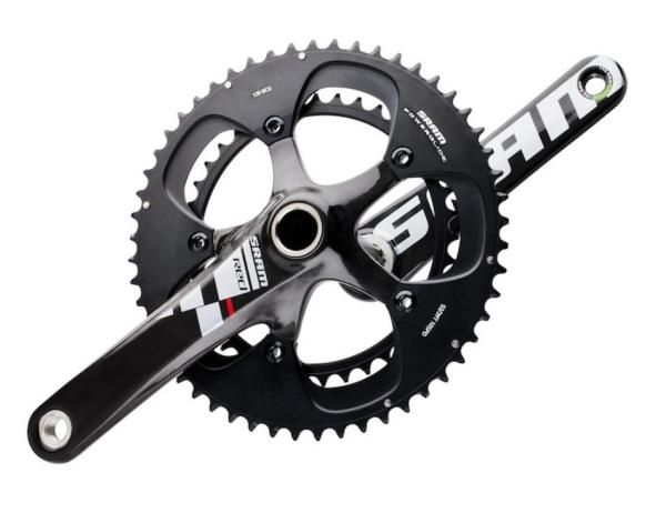 The Black RED cranks feature black chainrings, but the same arm logos as the standard group.