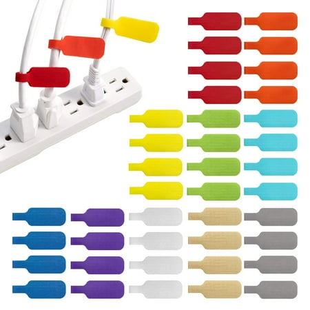 Wrap-It Storage Cable Labels - Medium (40-Pack) Multicolor - Write on Cord Tags for Wire Management and Identification