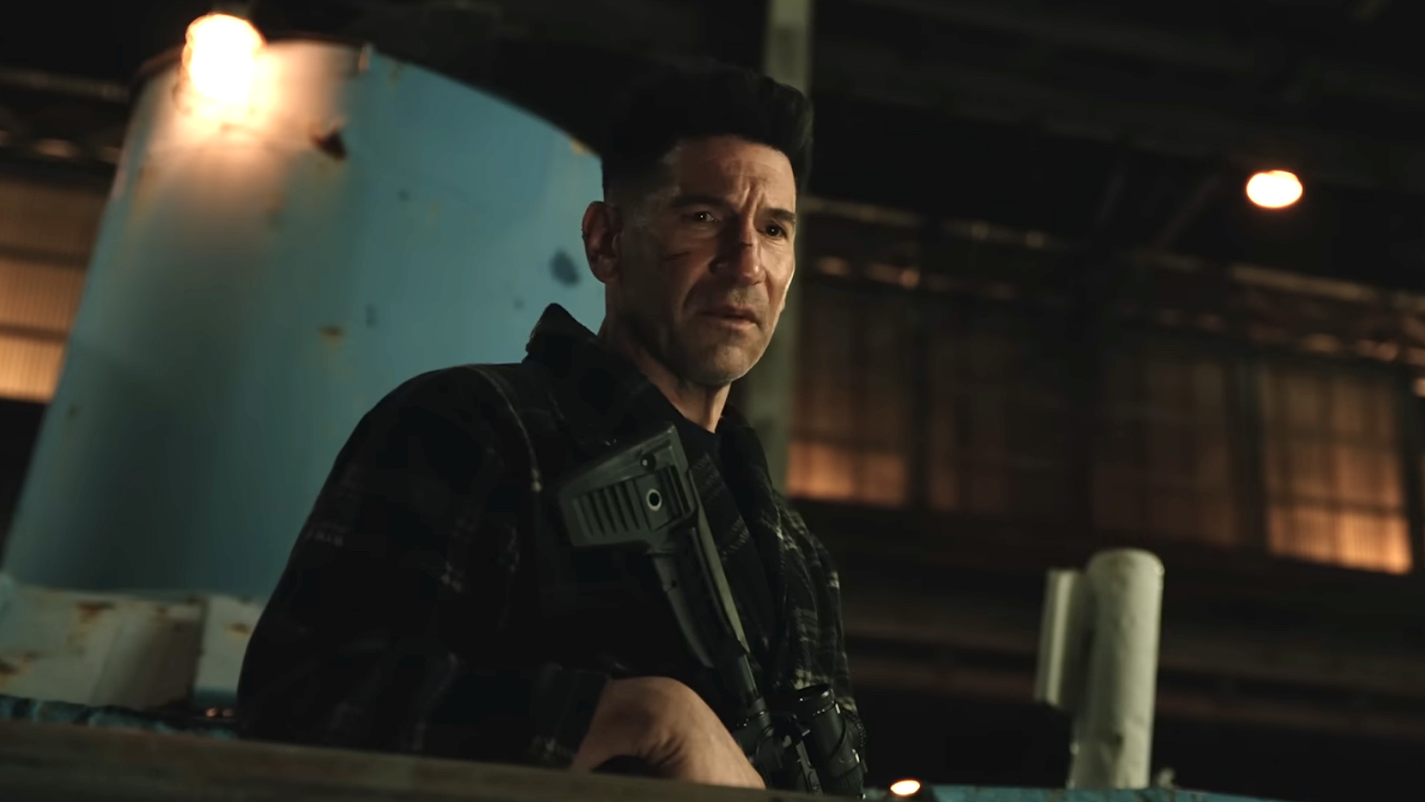 Punisher in his hideout talking to Spider-Man in the Brand New Day trailer.