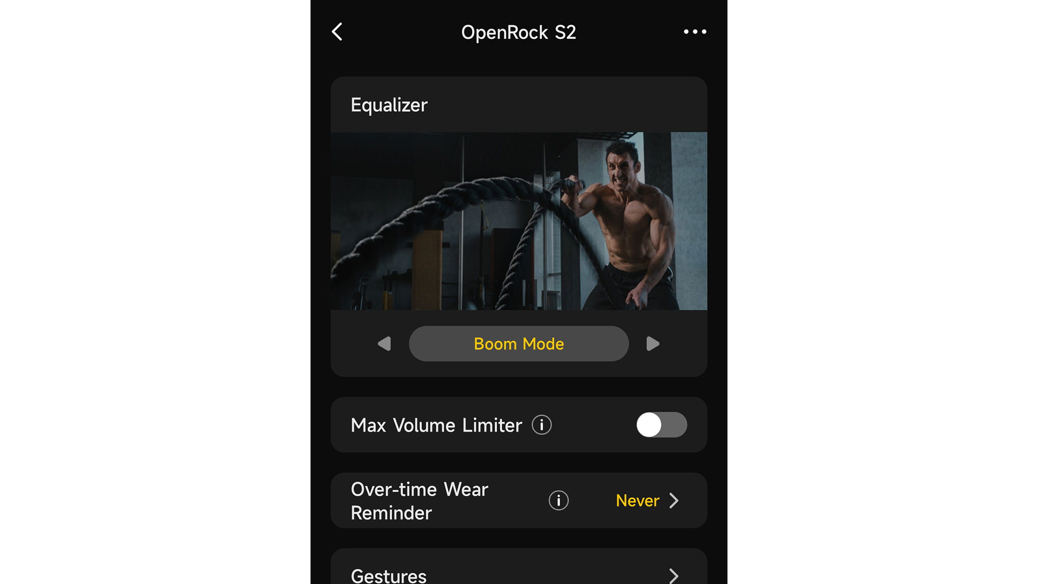 A screenshot of the sound equalizer from the OpenRock app