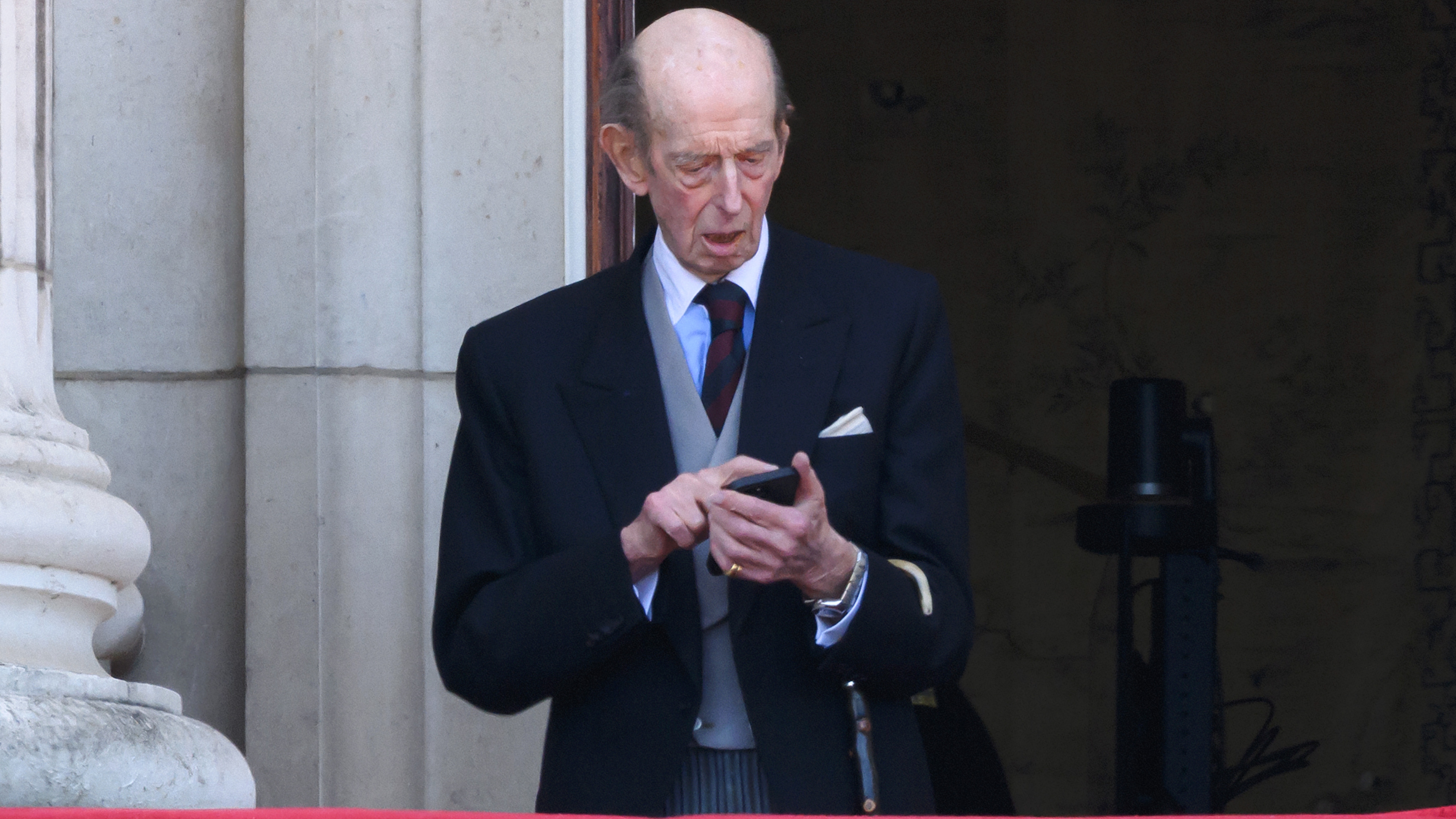 Prince Edward, Duke of Kent goes on his phone during Trooping The Colour on June 13, 2026