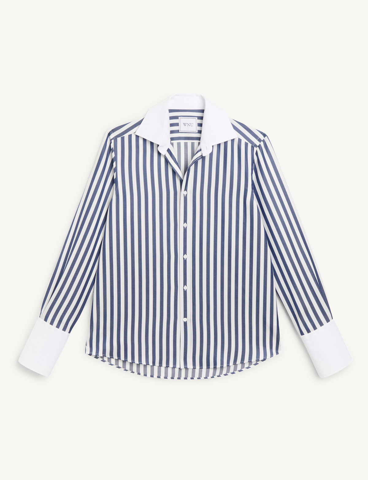 The Boyfriend Contrast Exaggerated Cuff: Tencel&trade; Lyocell, Navy Blue Stripe