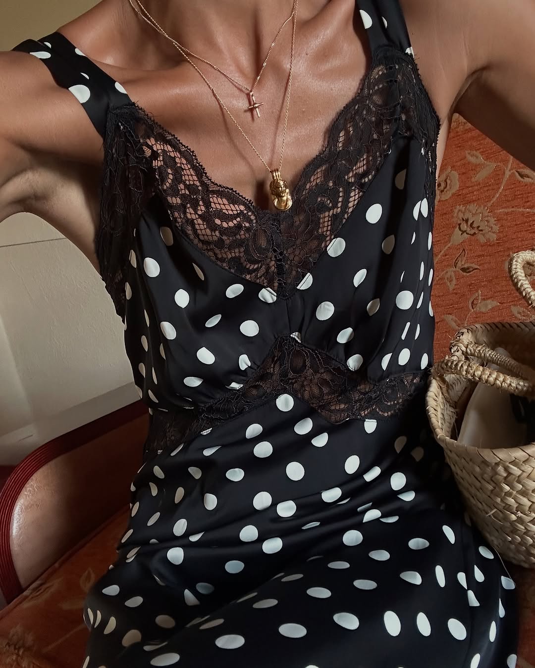 woman wearing polka dot slip dress summer 2025