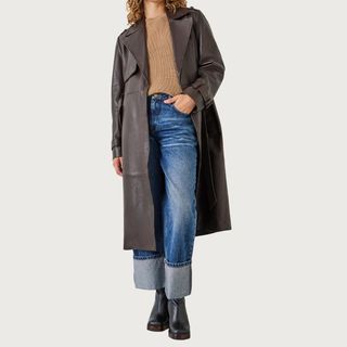 Image of leather brown trench coat