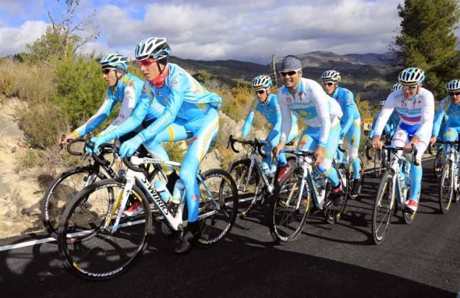 Assan Bazayev (centre) is all smiles on the training ride