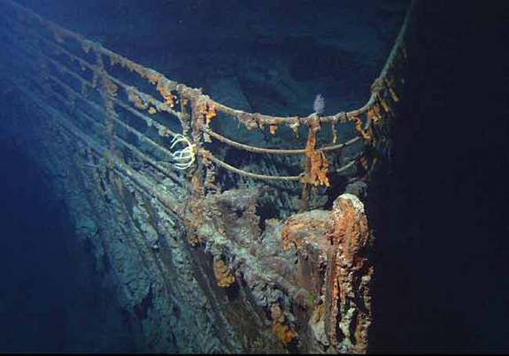 The bow of Titanic photographed in June 2004, by the ROV Hercules during an expedition returning to the shipwreck of the Titanic.