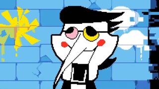 A screenshot from Deltarune Chapter 2, showing Spamton smiling in his shop.