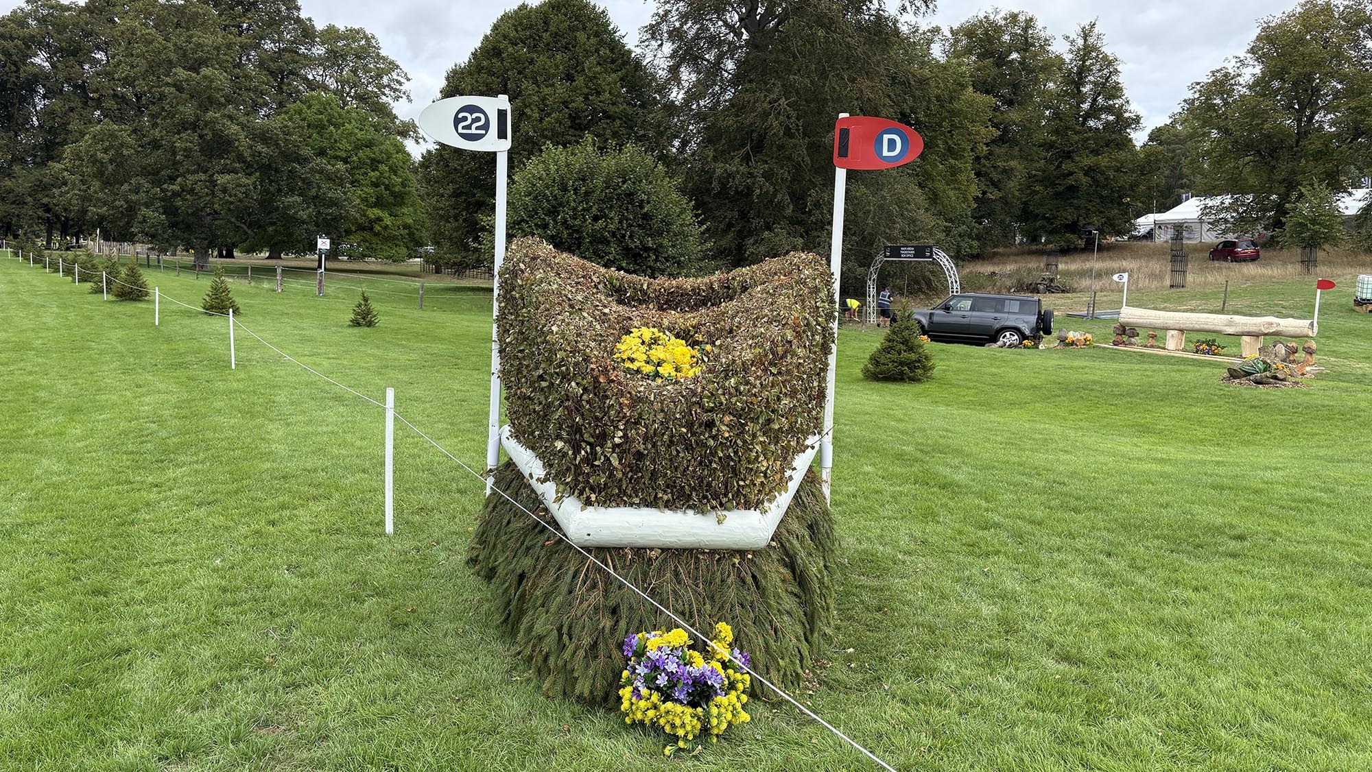 Brush arrowhead on the Burghley cross-country course 2026
