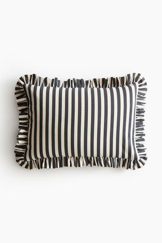 Frill-Trimmed Cotton Cushion Cover