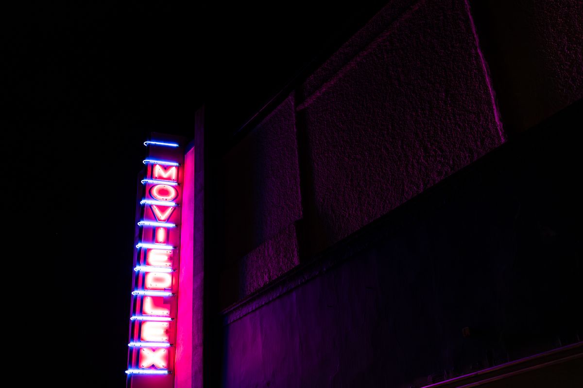 Photo of cinema sign at night taken with a Canon RF 15-35mm f/2.8L IS USM and Canon EOS R1