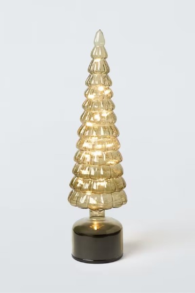 John Lewis LED Rotating Glass Tree, H39cm, Gold