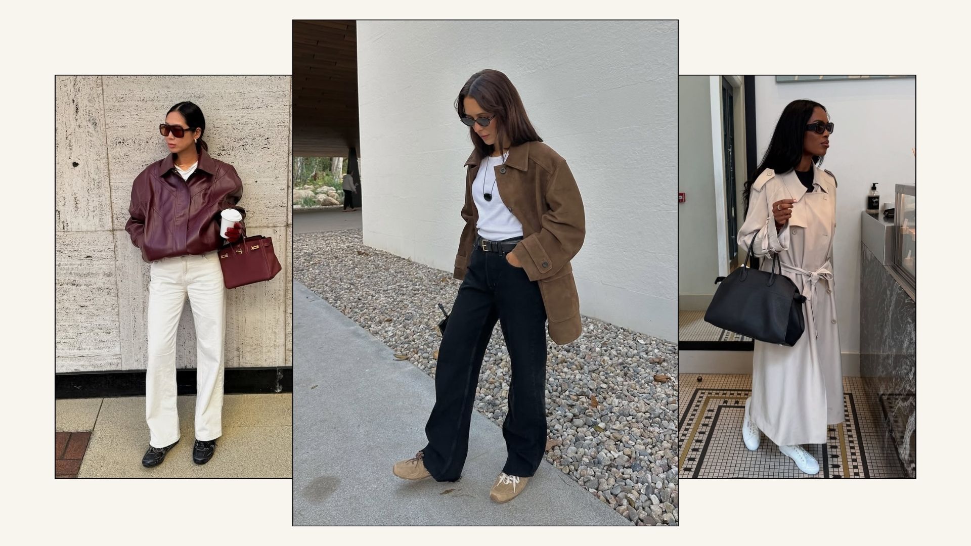 Influencers wearing various trainers and trainer trends for autumn