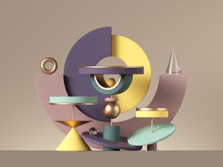 3D abstract postmodern design with assorted geometrical shapes