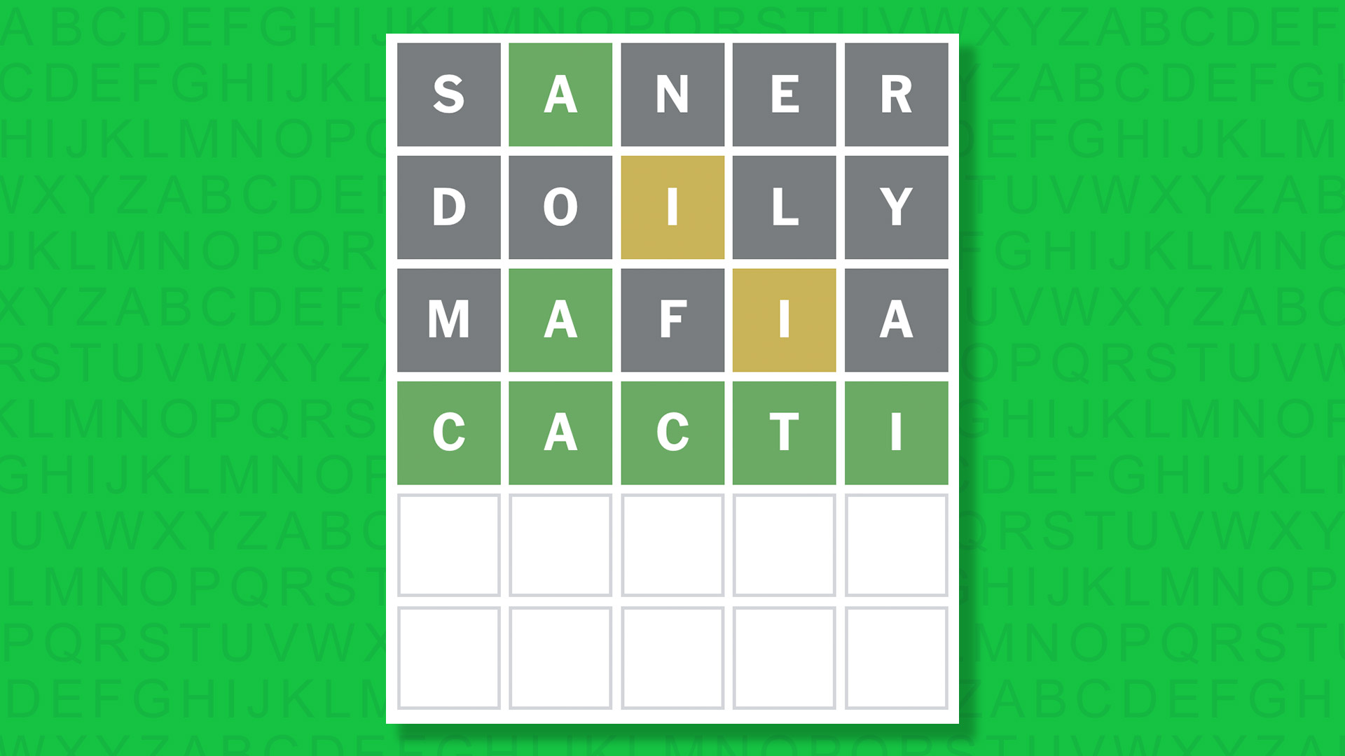 NYT Wordle answer for game 1627 on a green background