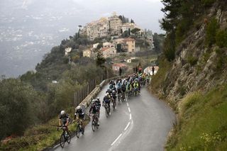 The pack rides during the sixth stage of the 73rd edition of the Paris-Nice cycling race, between Vence and Nice.