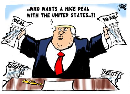 Political cartoon U.S. Trump US credibility Iran Deal climate policy