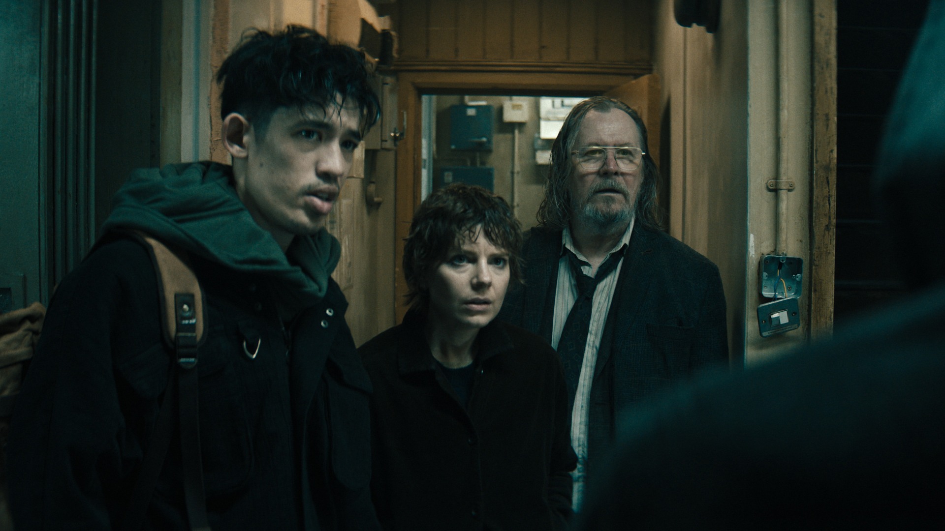 Christopher Chung, Aimee-Ffion Edwards and Sir Gary Oldman in Slow Horses