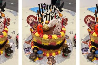 Close up of cake decorated with Harry Potter characters