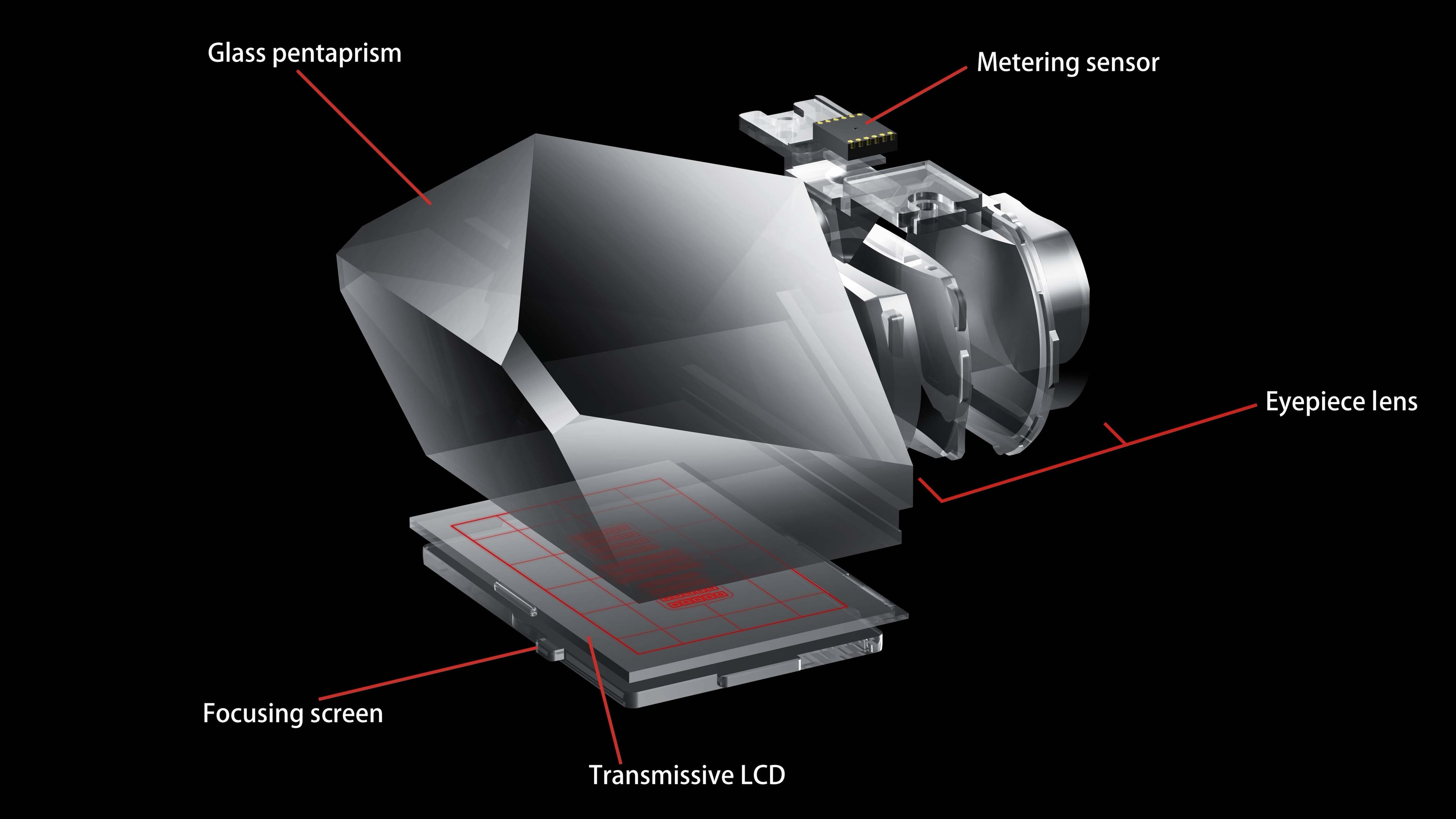 The optical viewfinder of a Canon EOS 5D Mark III DSLR