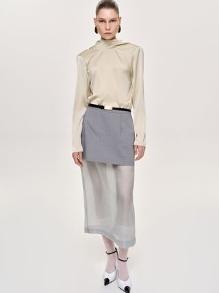 Sheer Midi Skirt, Taupe Gray