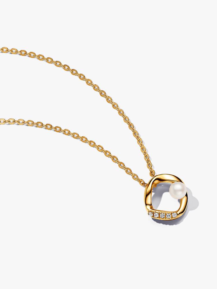 Pandora, Organically Shaped Pav&amp;eacute; Circle &amp;amp; Treated Freshwater Cultured Pearl Collier Necklace