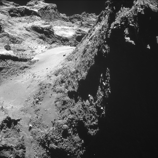 An image of the rocky, lifeless surface of Comet 67P/Churyumov-Gerasimenko, taken by the NavCam instrument on the Rosetta spacecraft on Oct. 27, 2014, and released on May 26.