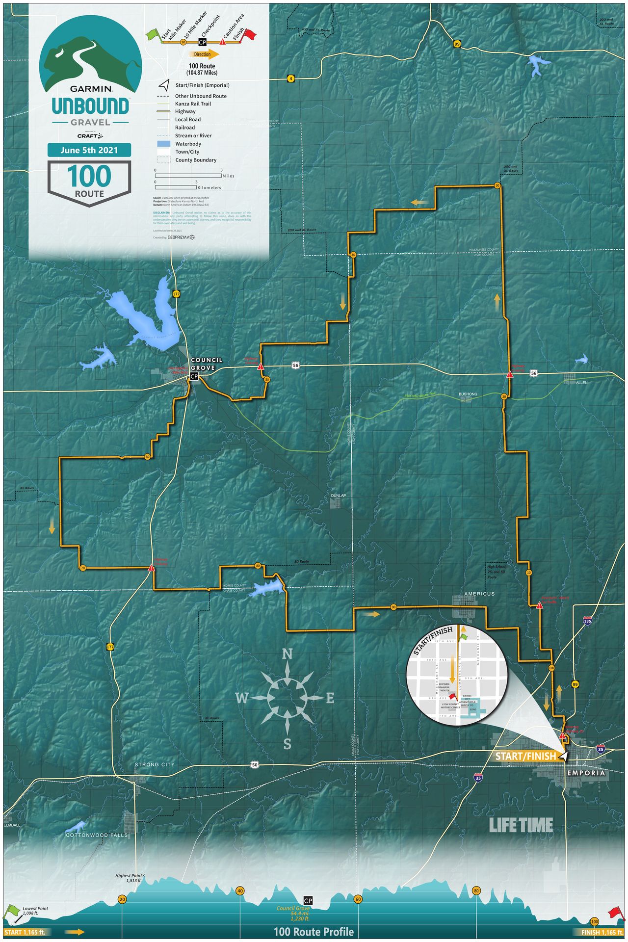 2021 Unbound Gravel 100 map