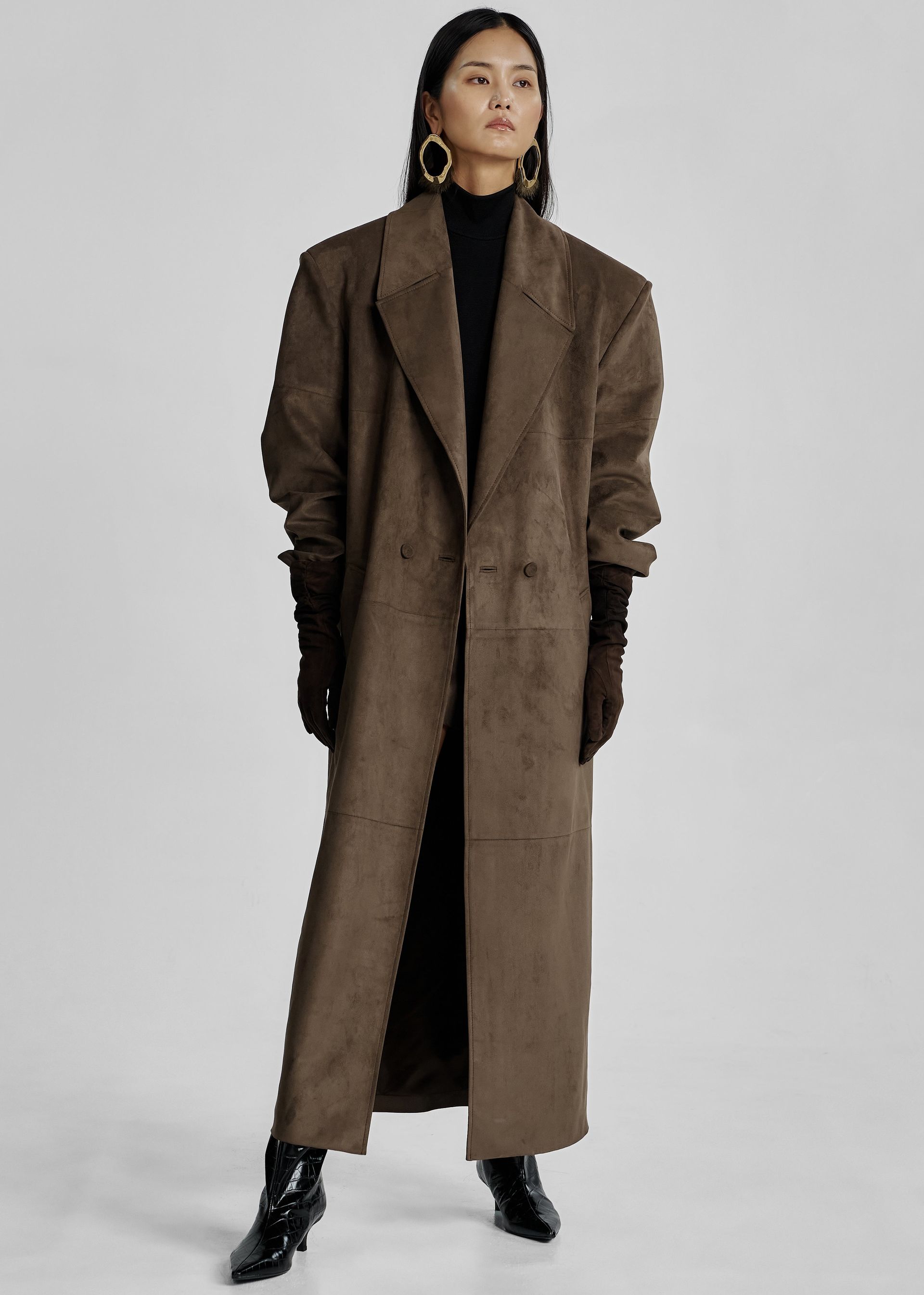 Valmere Faux Suede Coat - Brown