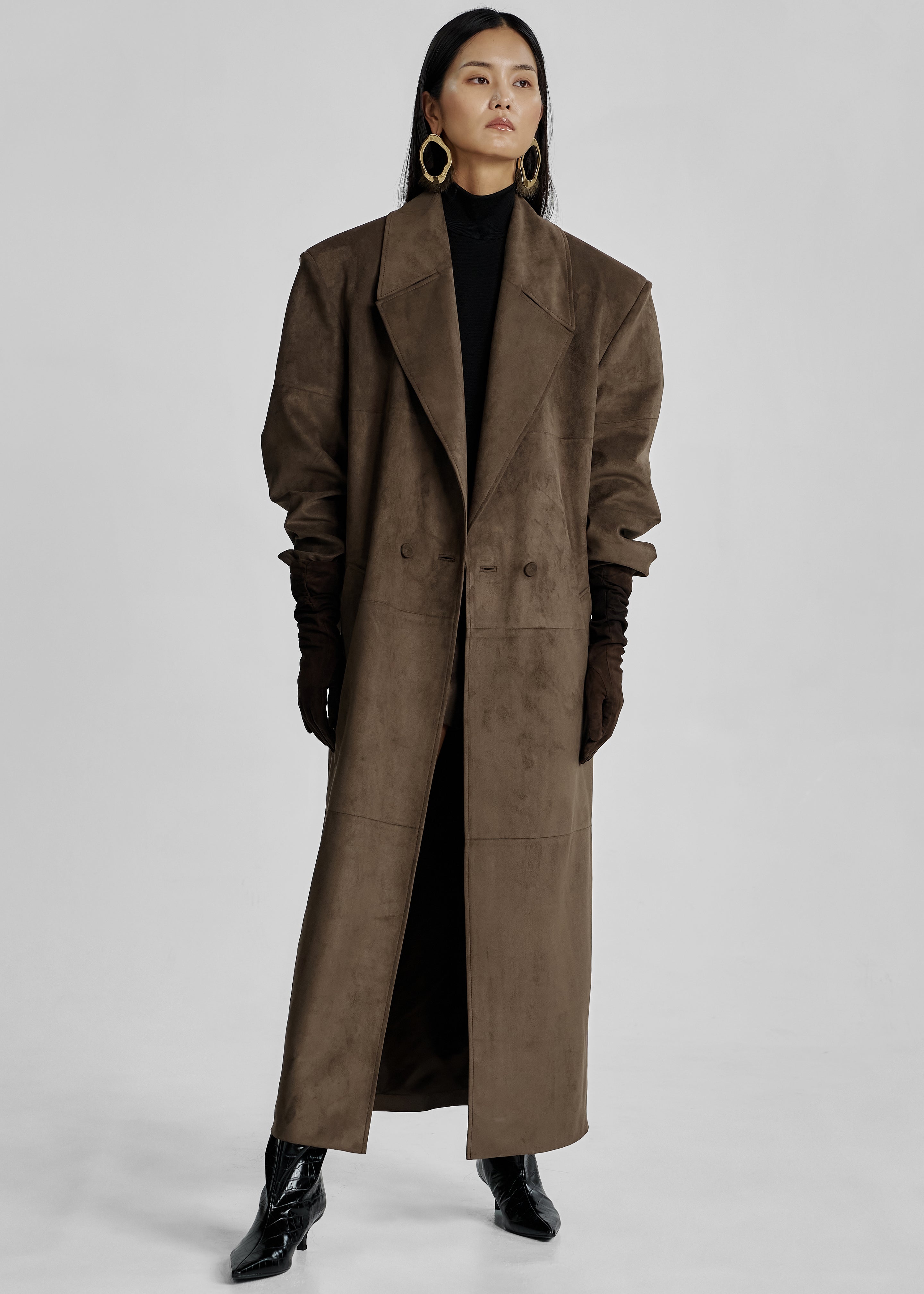 Valmere Faux Suede Coat - Brown