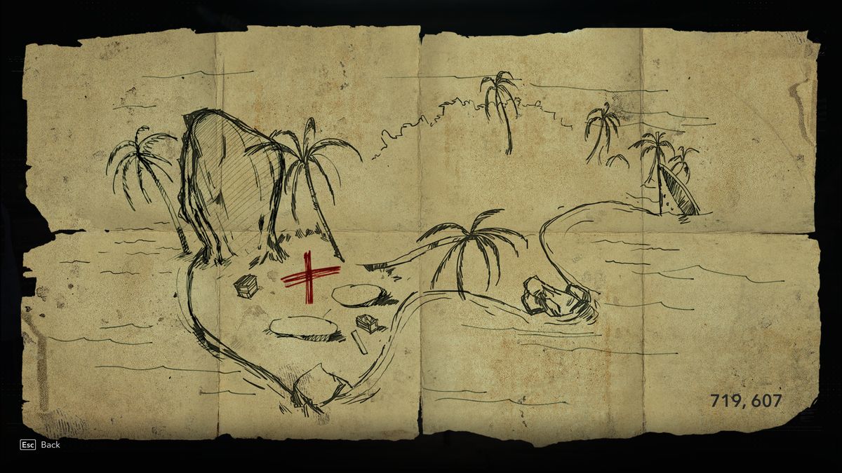 Black Flag treasure maps: A hand-drawn map leading to buried treasure.