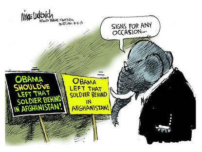 Political cartoon Obama soldier Afghanistan