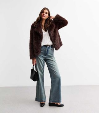 New look, brown faux fur coat