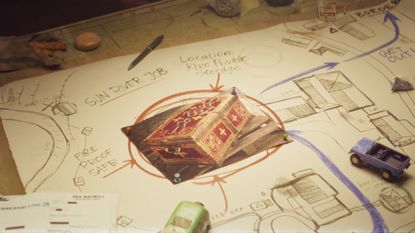 Contraband screenshot from the cinematic trailer showing treasure circled on a map