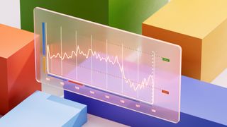 A CGI image of a screen showing a graph hovering between colored blocks, to represent data-driven decision-making in business.