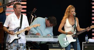 Eric Clapton and Sheryl Crow perform live together at the 2007 Crossroads festival, with Slowhand playing his signature Strat, Crow playing a Telecaster.