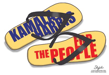 Political Cartoon U.S. Kamala Harris flip flops 2020 presidential election private insurance voting rights for prisoners