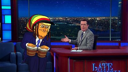 Cartoon Donald Trump explains his play for Bernie Bros