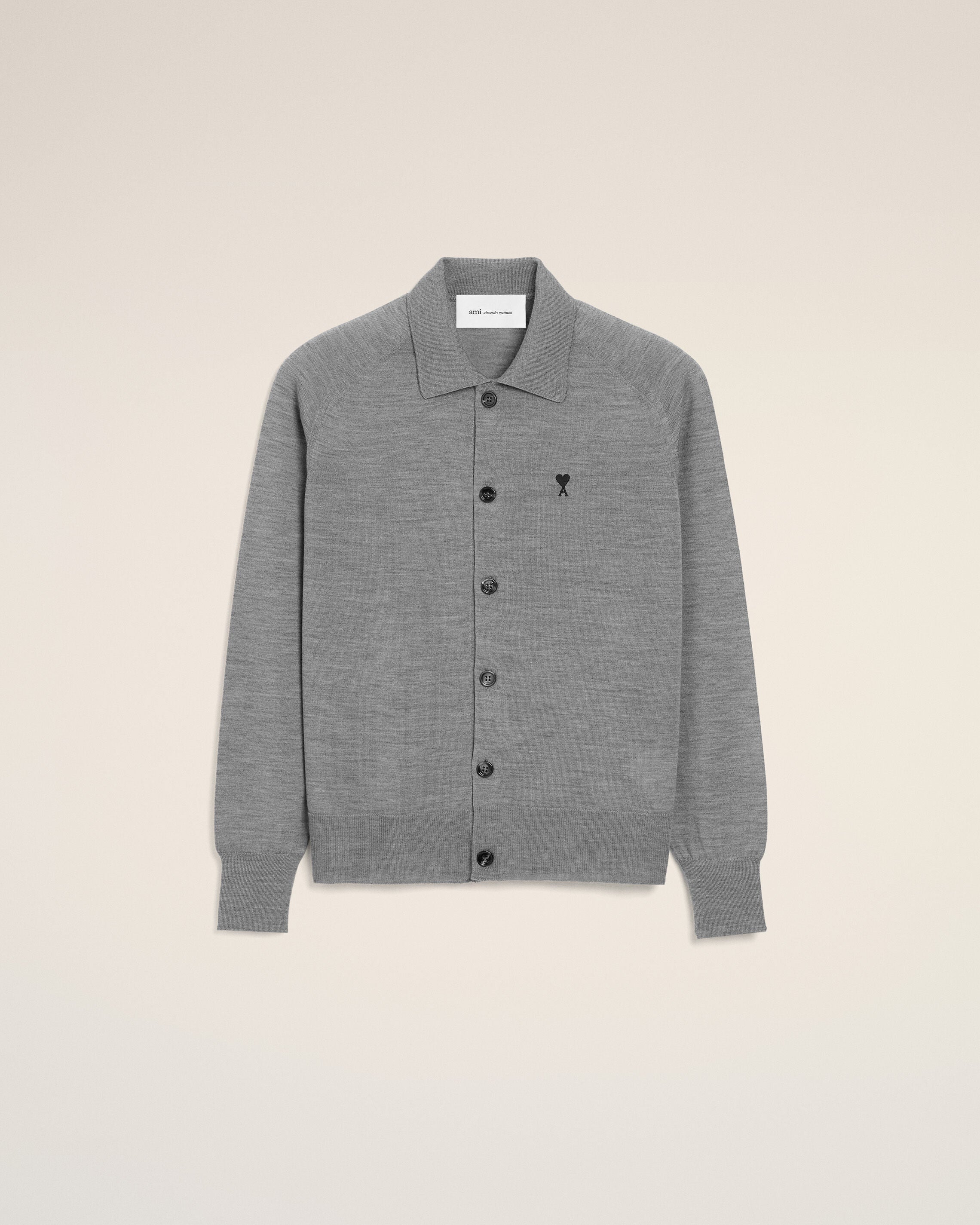 Heather Grey / Black Grey Wool Shirt Collar Ami De Coeur Cardigan | Ami Paris
