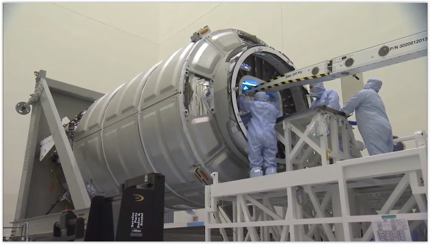 Cygnus supply spacecraft loaded in clean room