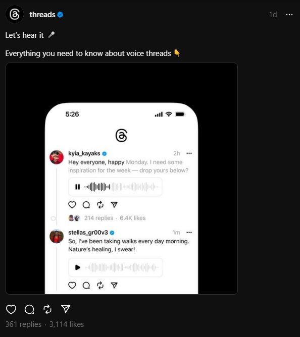 Threads reveals "Voice threads."
