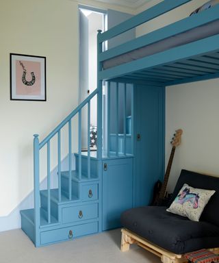 Blue stairs and bunkbed