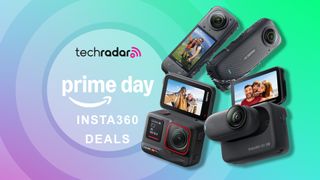 Insta360 X4, Go3S and Ace Pro action cameras alongside a TechRadar Prime Day deals text overlay
