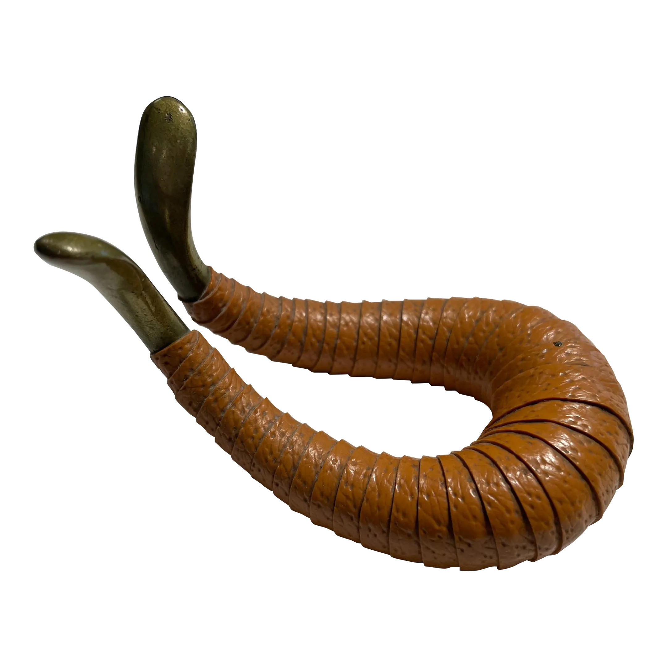 Mid-Century Modern Leather &amp;amp; Brass Pipe Holderattributed to Carl Aub&amp;ouml;ck, Austria, 1950s