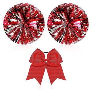 3 Pcs Cheerleading Pom Poms and Large Cheer Hair Bow