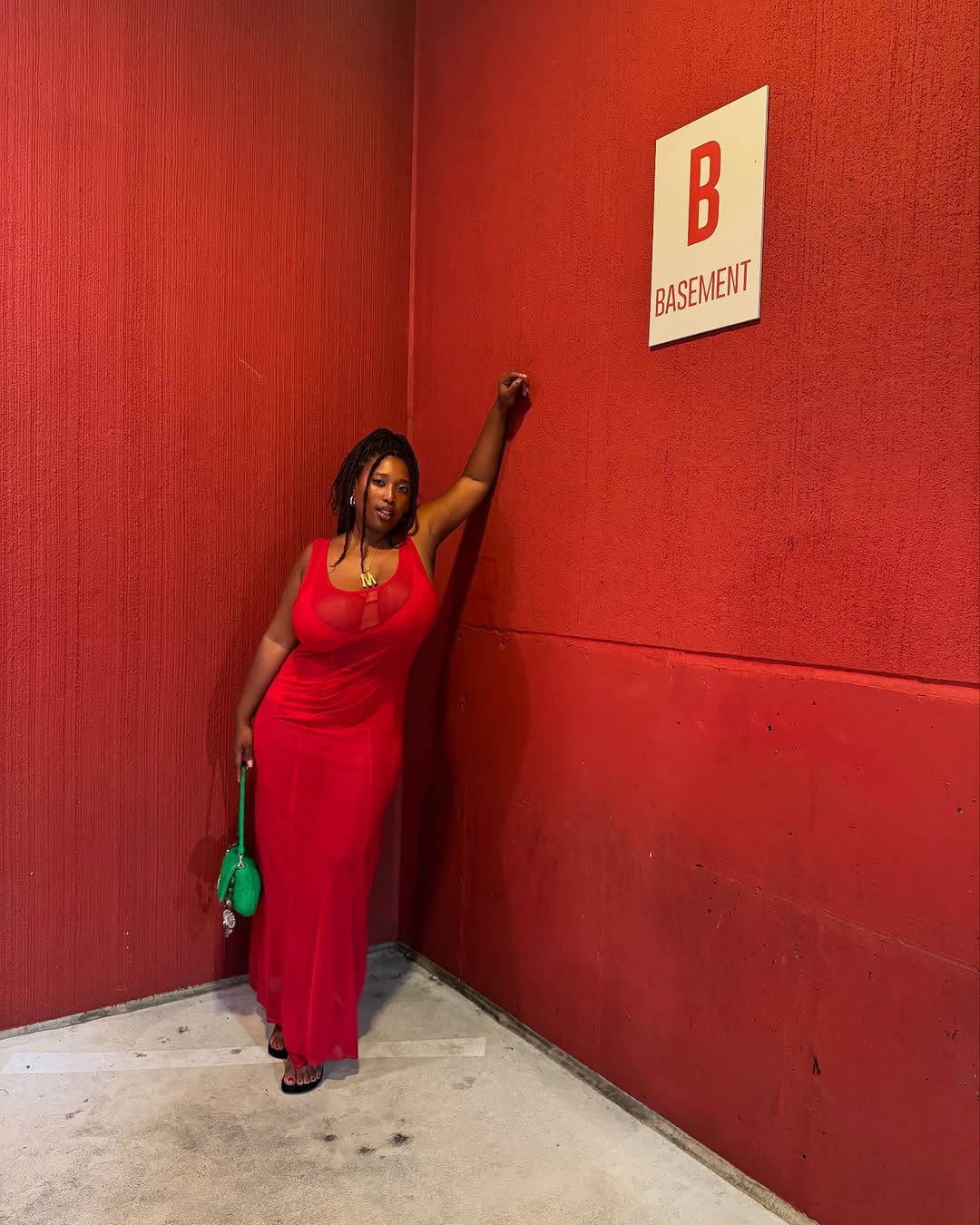 woman wearing sexy long red dress summer 2025