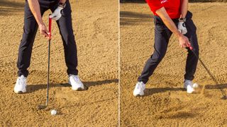 Anders Mankert demonstrates a bunker drill using just thumb and forefinger on the club