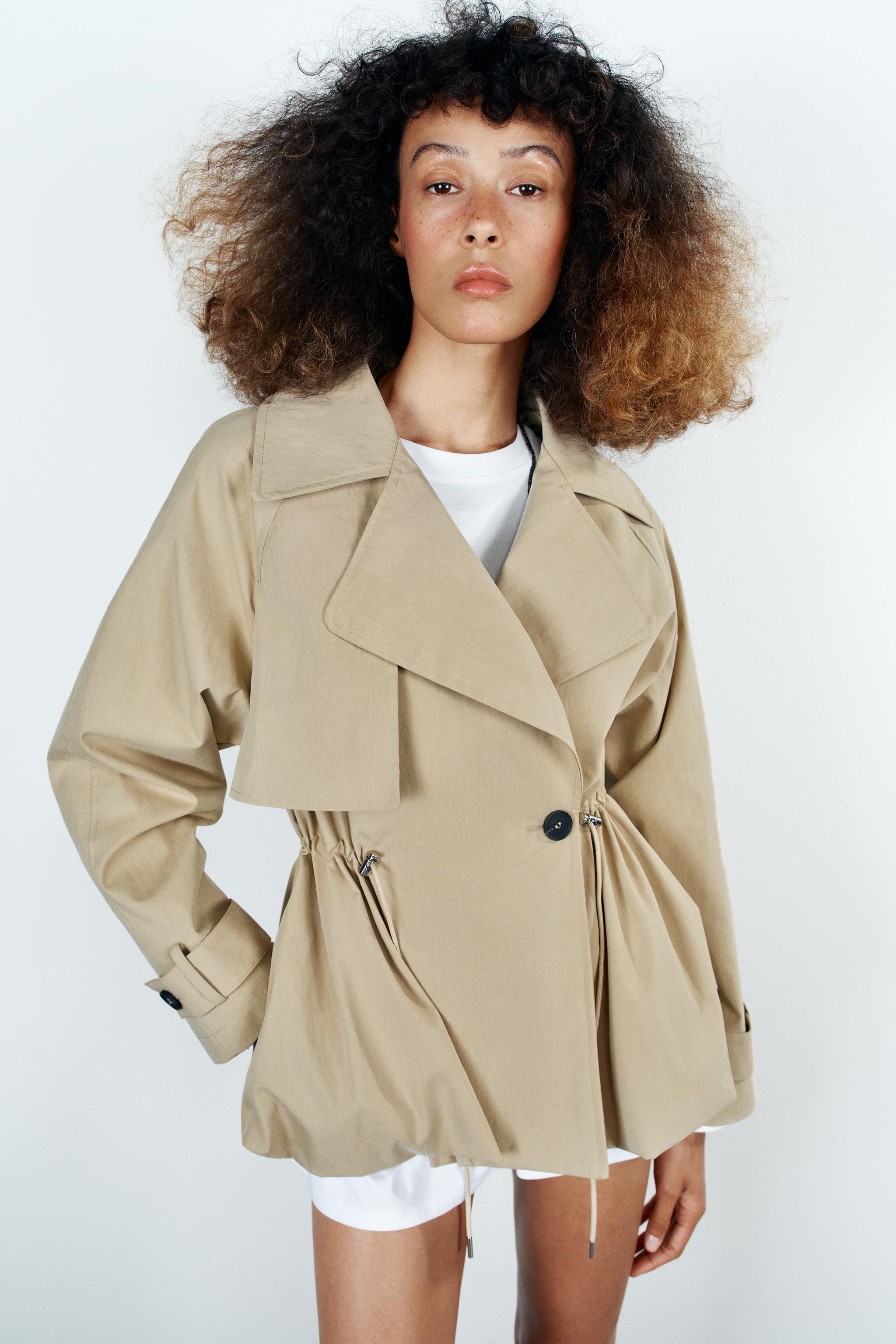 Double-Breasted Drawstring Trench Jacket - Ecru / Beige - Xs