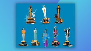 Illustrated Oscars statues depicting Best Picture nominations