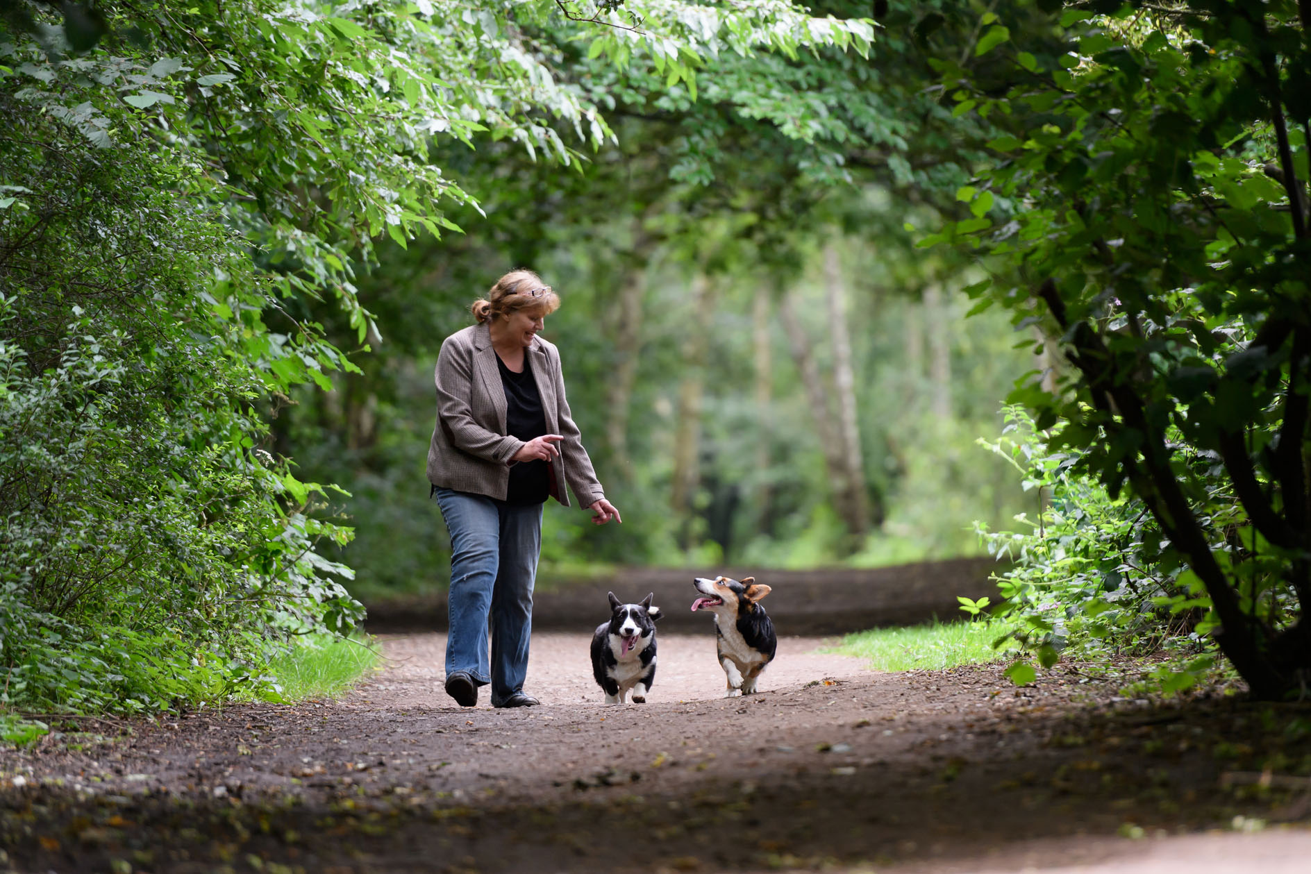 Karen Hewitt and her two Cardigan Welsh Corgis, Sally and Carrie.